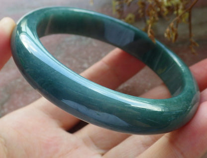 57mm Certified Hand Carved Green Natural Grade A Jade Jadeite Circle Bangle Bracelet
