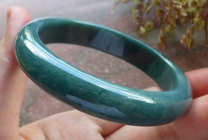 57mm Certified Hand Carved Green Natural Grade A Jade Jadeite Circle Bangle Bracelet