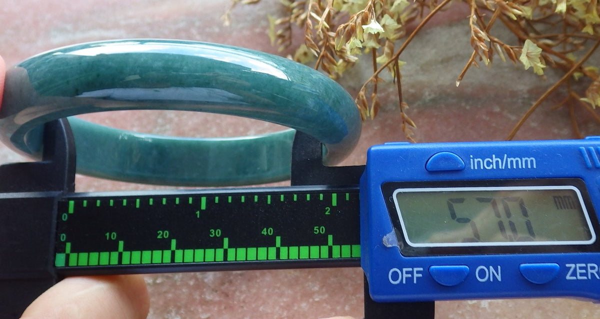 57mm Certified Hand Carved Green Natural Grade A Jade Jadeite Circle Bangle Bracelet