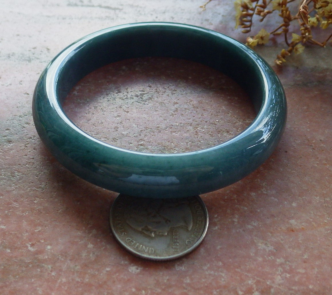 57mm Certified Hand Carved Green Natural Grade A Jade Jadeite Circle Bangle Bracelet