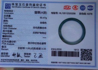 57mm Certified Hand Carved Green Natural Grade A Jade Jadeite Circle Bangle Bracelet