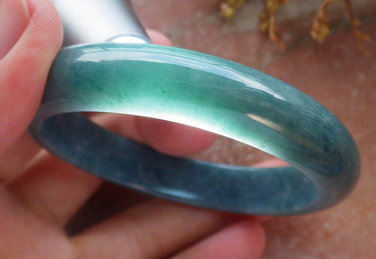 57mm Certified Hand Carved Green Natural Grade A Jade Jadeite Circle Bangle Bracelet
