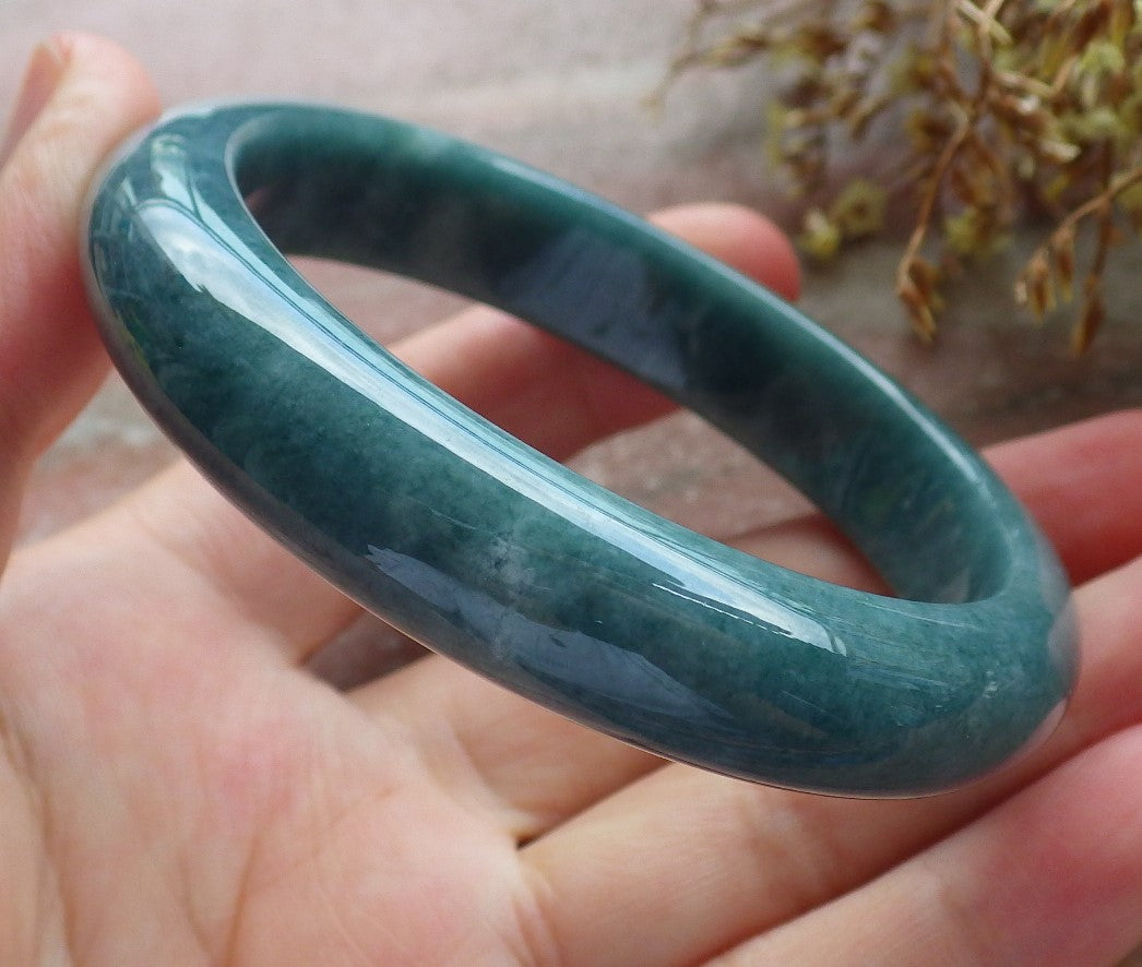 56mm Certified Hand Carved Green Natural Grade A JADE Jadeite Bangle Bracelet