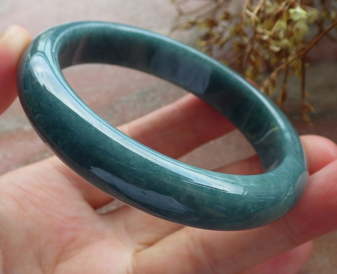 56mm Certified Hand Carved Green Natural Grade A JADE Jadeite Bangle Bracelet