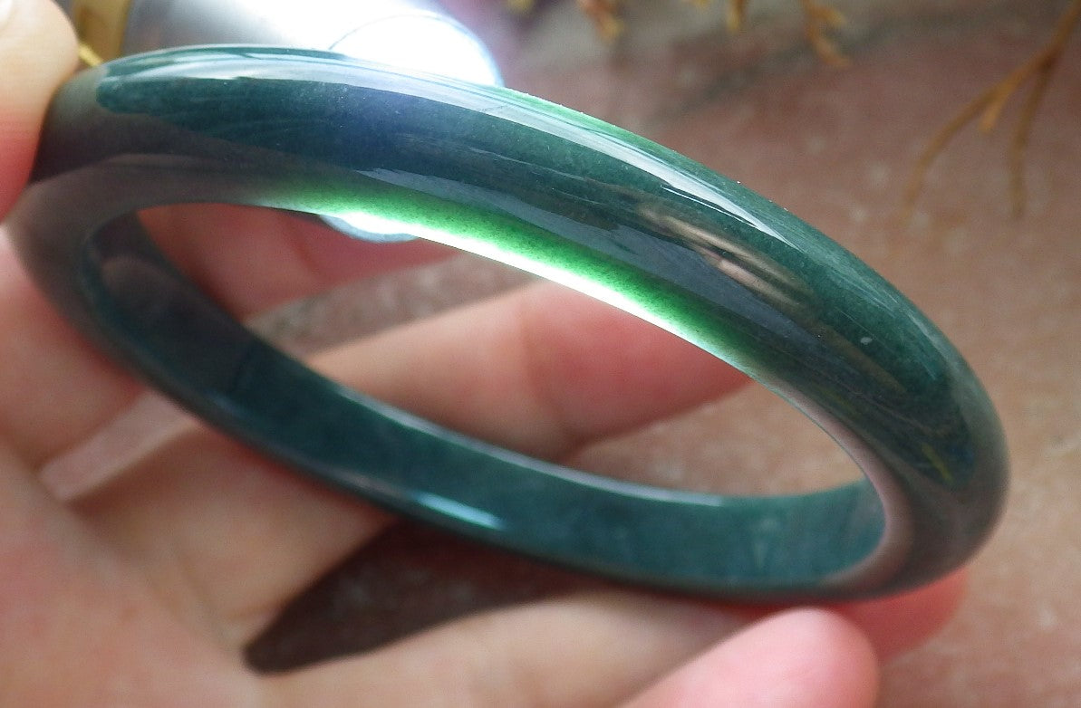 59mm Certified Hand Carved Green Natural A JADE Jadeite Circle Bangle Bracelet