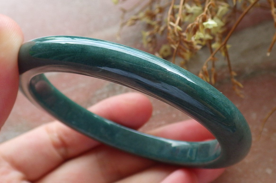 59mm Certified Hand Carved Green Natural A JADE Jadeite Circle Bangle Bracelet