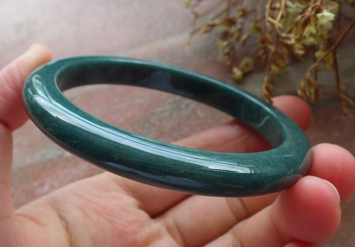 59mm Certified Hand Carved Green Natural A JADE Jadeite Circle Bangle Bracelet
