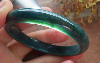 57mm Certified Hand Carved Green Natural Grade A Jade Jadeite Circle Bangle Bracelet