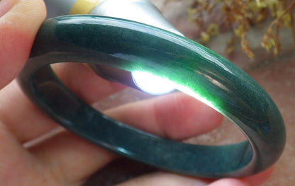 57mm Certified Hand Carved Green Natural Grade A Jade Jadeite Circle Bangle Bracelet