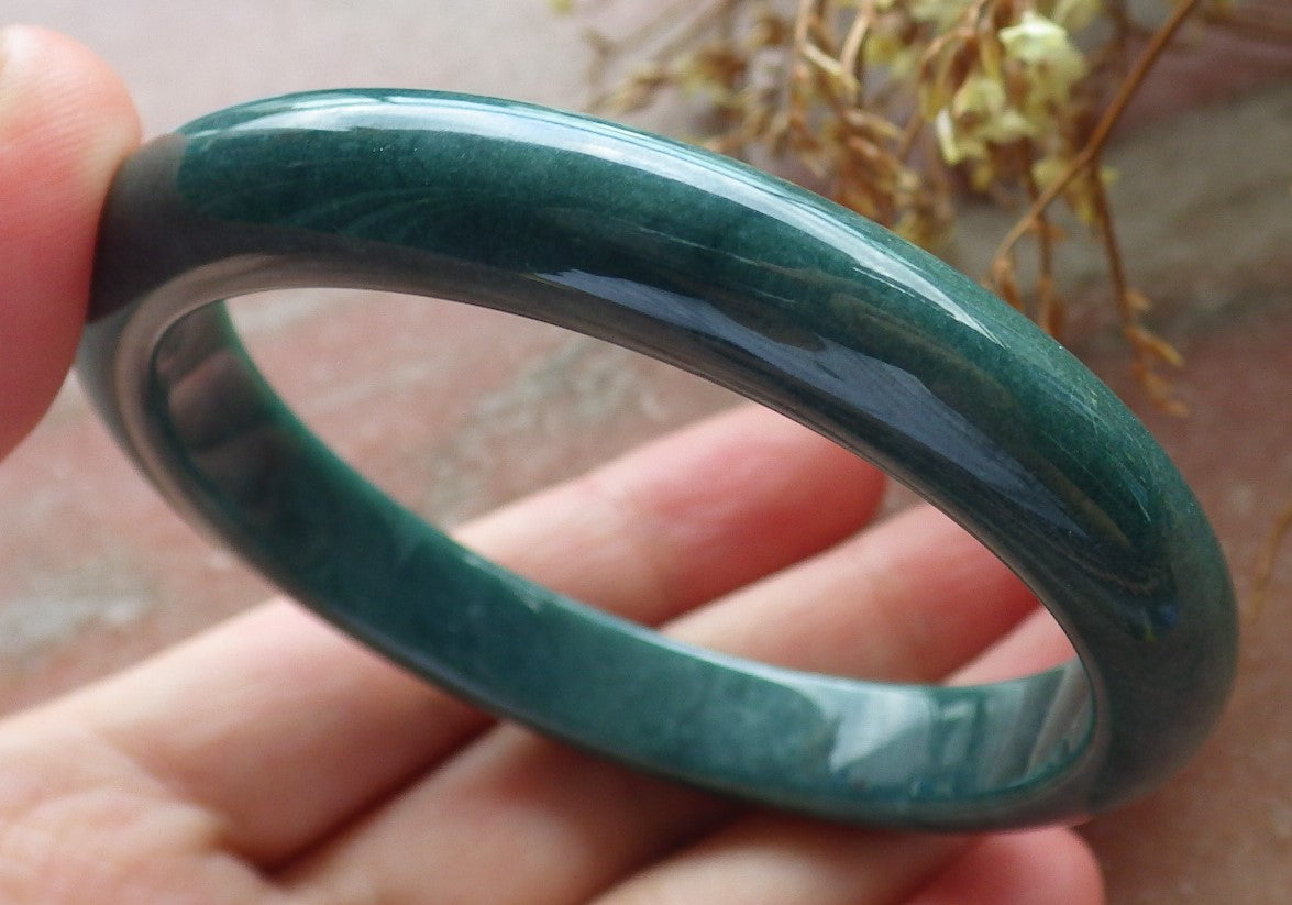 57mm Certified Hand Carved Green Natural Grade A Jade Jadeite Circle Bangle Bracelet