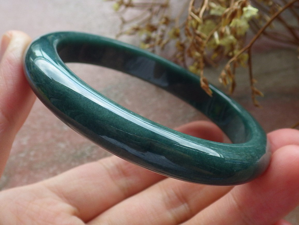 57mm Certified Hand Carved Green Natural Grade A Jade Jadeite Circle Bangle Bracelet