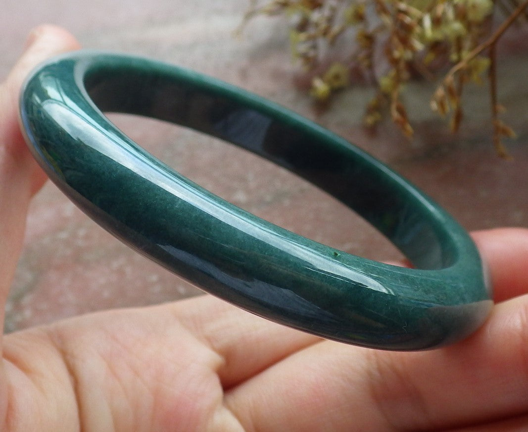 57mm Certified Hand Carved Green Natural Grade A Jade Jadeite Circle Bangle Bracelet