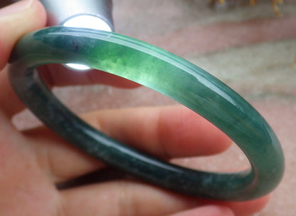 56mm Certified Hand Carved Green Natural A JADE Circle Jadeite Bangle Bracelet