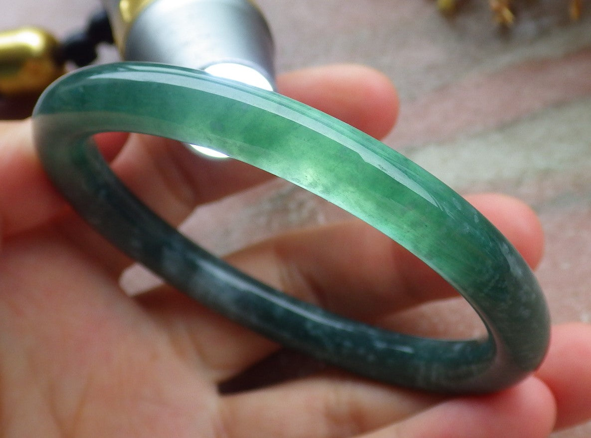56mm Certified Hand Carved Green Natural A JADE Circle Jadeite Bangle Bracelet