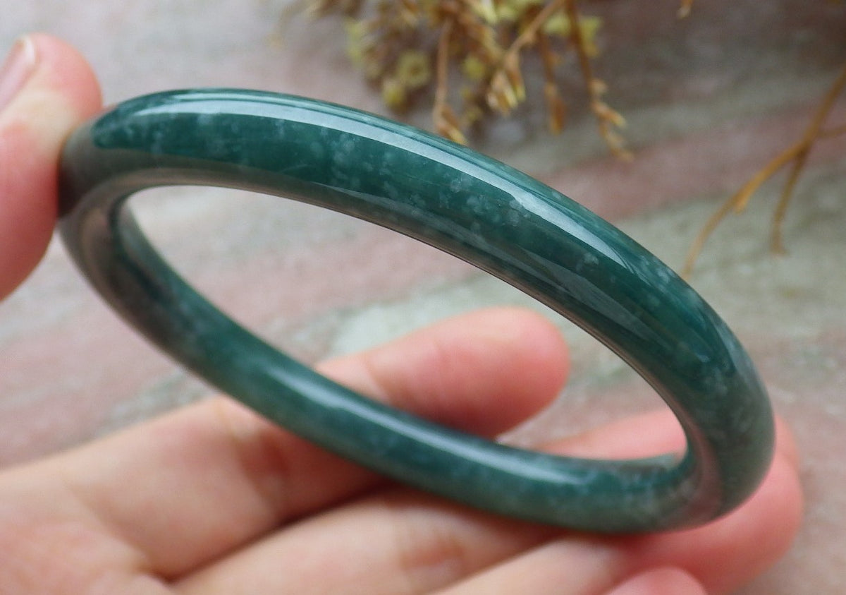 56mm Certified Hand Carved Green Natural A JADE Circle Jadeite Bangle Bracelet