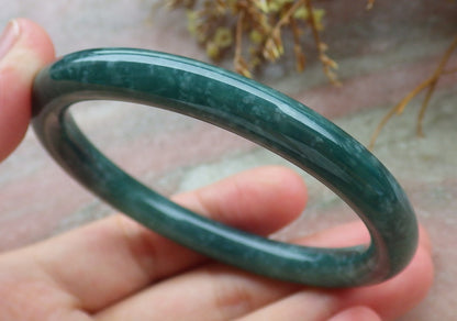 56mm Certified Hand Carved Green Natural A JADE Circle Jadeite Bangle Bracelet