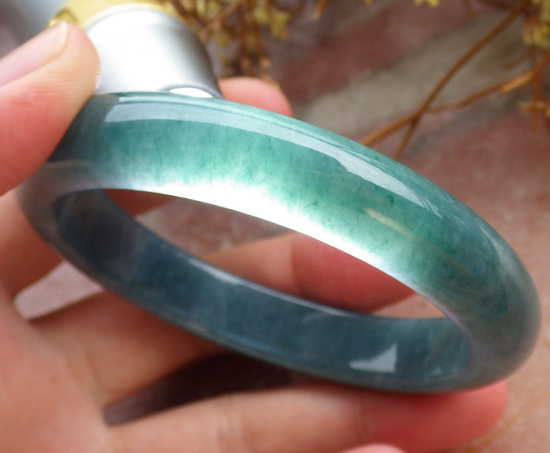 56mm Certified Hand Carved Green Natural A JADE Circle Jadeite Bangle Bracelet