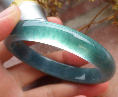 56mm Certified Hand Carved Green Natural A JADE Circle Jadeite Bangle Bracelet
