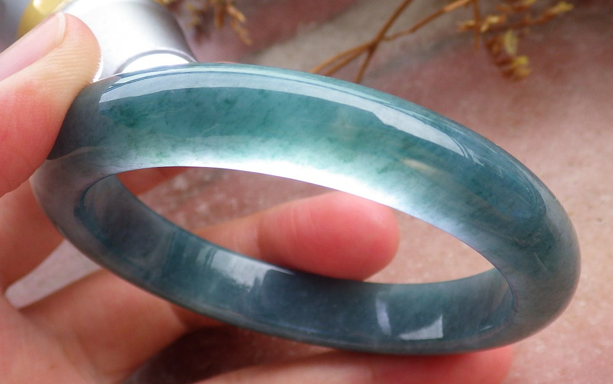 56mm Certified Hand Carved Green Natural A JADE Circle Jadeite Bangle Bracelet