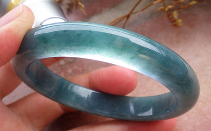 56mm Certified Hand Carved Green Natural A JADE Circle Jadeite Bangle Bracelet