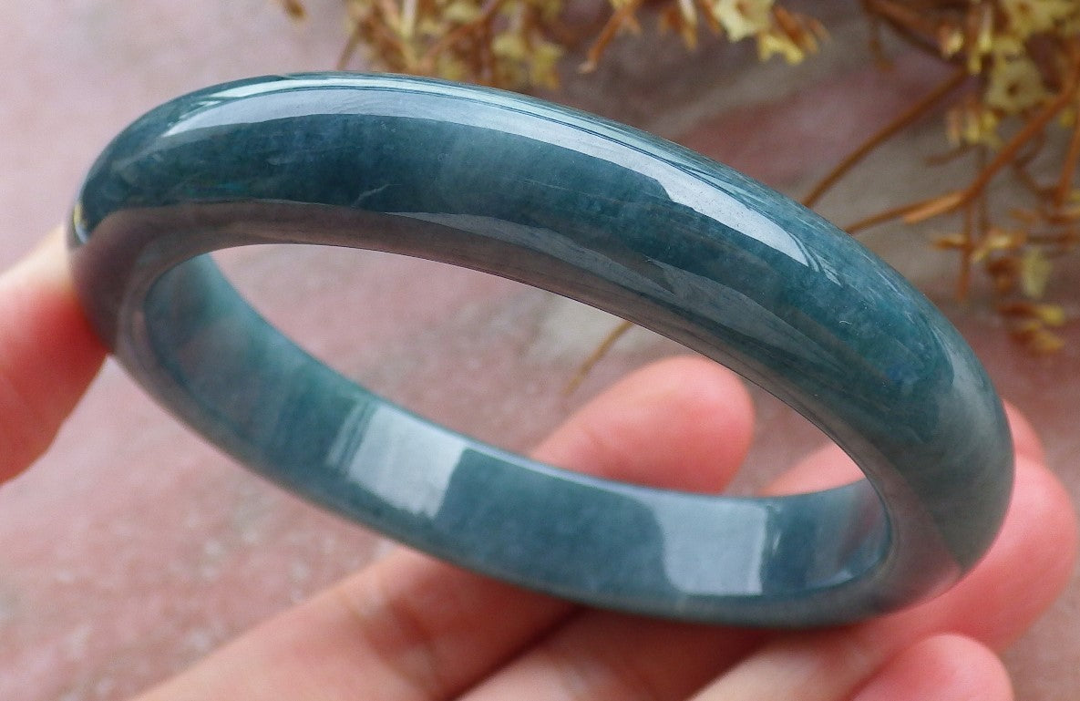 56mm Certified Hand Carved Green Natural A JADE Circle Jadeite Bangle Bracelet