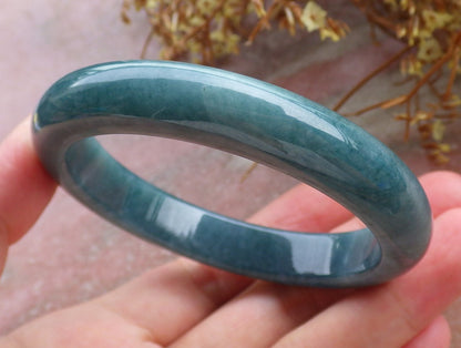 56mm Certified Hand Carved Green Natural A JADE Circle Jadeite Bangle Bracelet