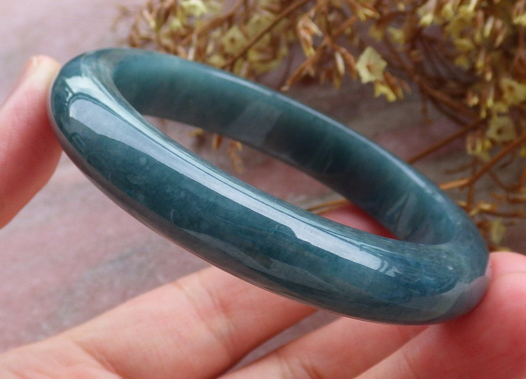 56mm Certified Hand Carved Green Natural A JADE Circle Jadeite Bangle Bracelet
