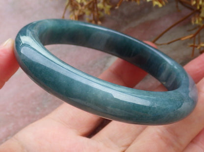 56mm Certified Hand Carved Green Natural A JADE Circle Jadeite Bangle Bracelet