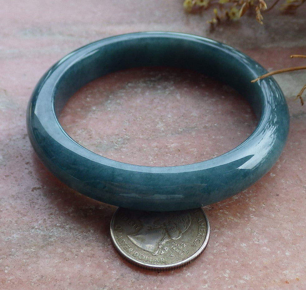 56mm Certified Hand Carved Green Natural A JADE Circle Jadeite Bangle Bracelet