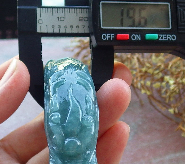 Certified Hand Carved Icy Blue Water Green Natural Myanmar Burma  A JADE Jadeite Dragon Circle Bangle Bracelet 73mm