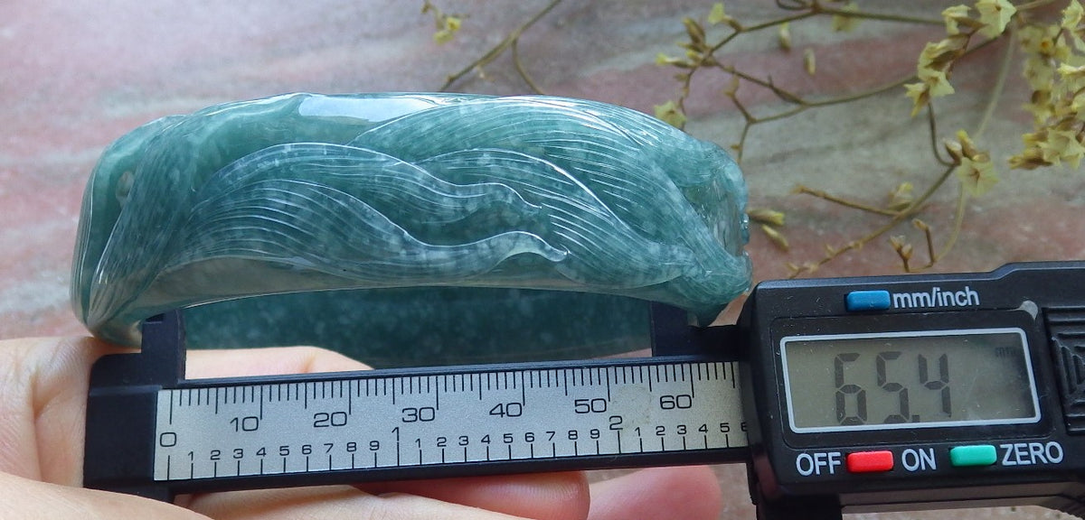 65mm Certified Hand Carved Icy Blue Water Green Natural A JADE Jadeite Fox Flower Circle Bangle Bracelet