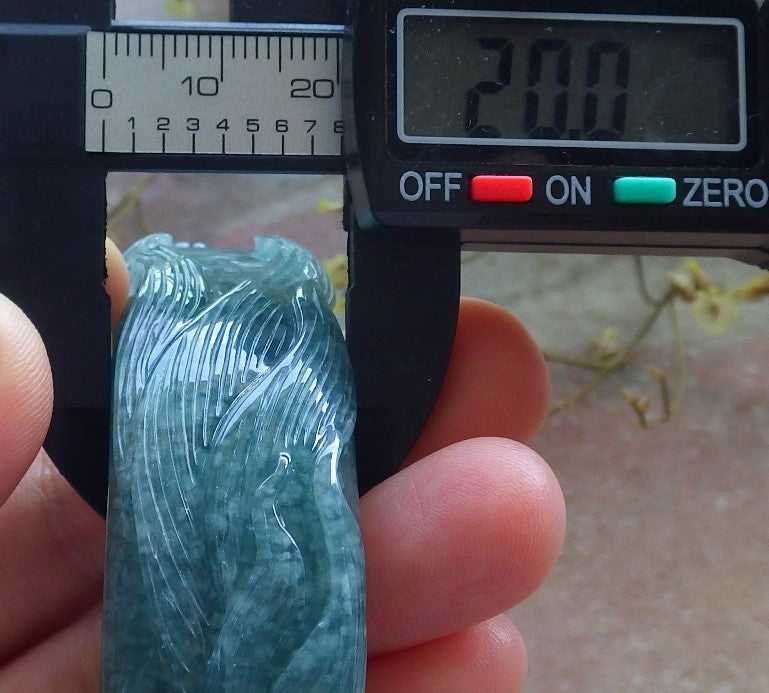 65mm Certified Hand Carved Icy Blue Water Green Natural A JADE Jadeite Fox Flower Circle Bangle Bracelet