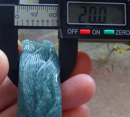 65mm Certified Hand Carved Icy Blue Water Green Natural A JADE Jadeite Fox Flower Circle Bangle Bracelet