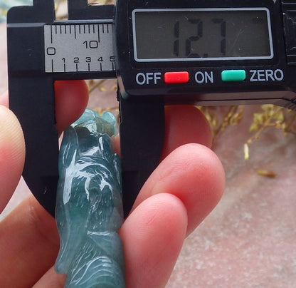 64mm Certified Hand Carved Icy Blue Water Green Natural A JADE Jadeite Fox Circle Bangle Bracelet