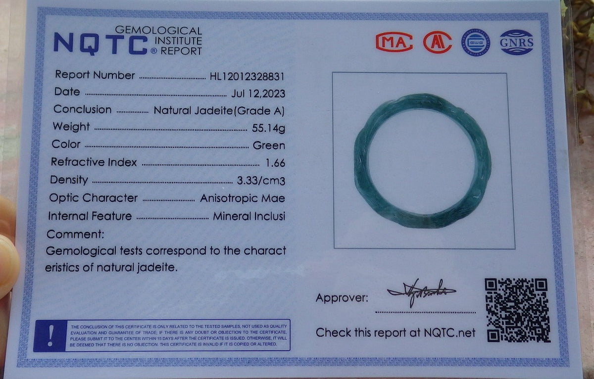 64mm Certified Hand Carved Icy Blue Water Green Natural A JADE Jadeite Fox Circle Bangle Bracelet