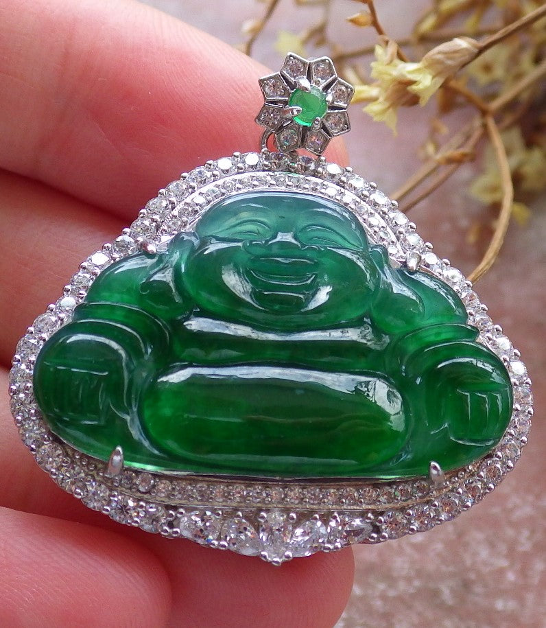 Certified Hand Carved Natural Myanmar Burma A JADE Round Circle Jadeite Bangle & Buddha Pendant