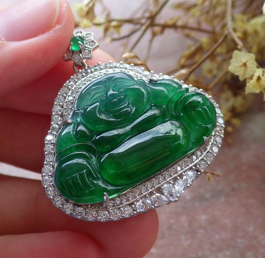 Certified Hand Carved Natural Myanmar Burma A JADE Round Circle Jadeite Bangle & Buddha Pendant