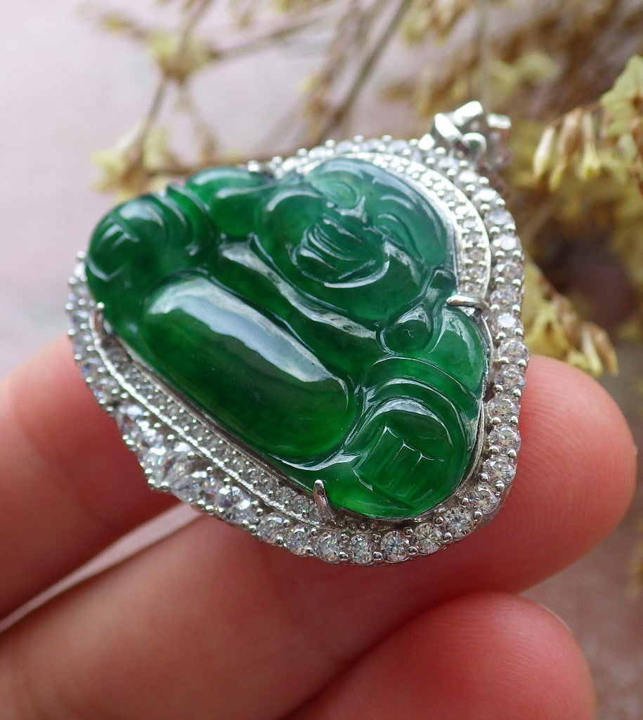 Certified Hand Carved Natural Myanmar Burma A JADE Round Circle Jadeite Bangle & Buddha Pendant