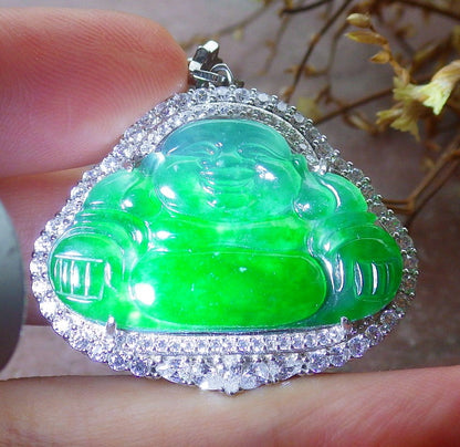 Certified Hand Carved Natural Myanmar Burma A JADE Round Circle Jadeite Bangle & Buddha Pendant
