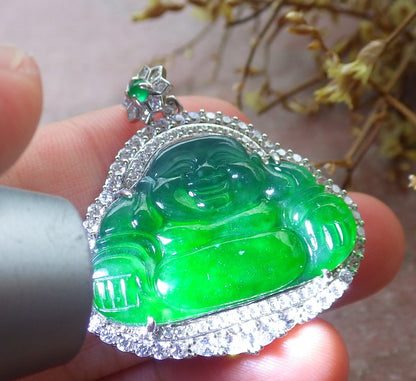 Certified Hand Carved Natural Myanmar Burma A JADE Round Circle Jadeite Bangle & Buddha Pendant