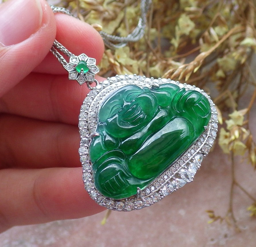 Certified Hand Carved Natural Myanmar Burma A JADE Round Circle Jadeite Bangle & Buddha Pendant