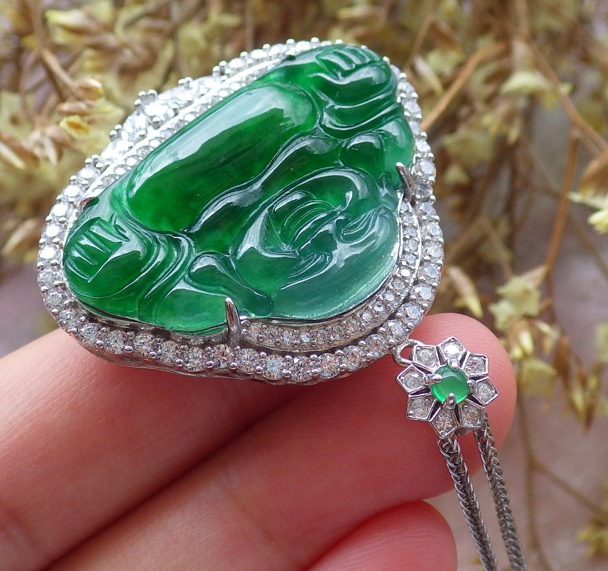 Certified Hand Carved Natural Myanmar Burma A JADE Round Circle Jadeite Bangle & Buddha Pendant