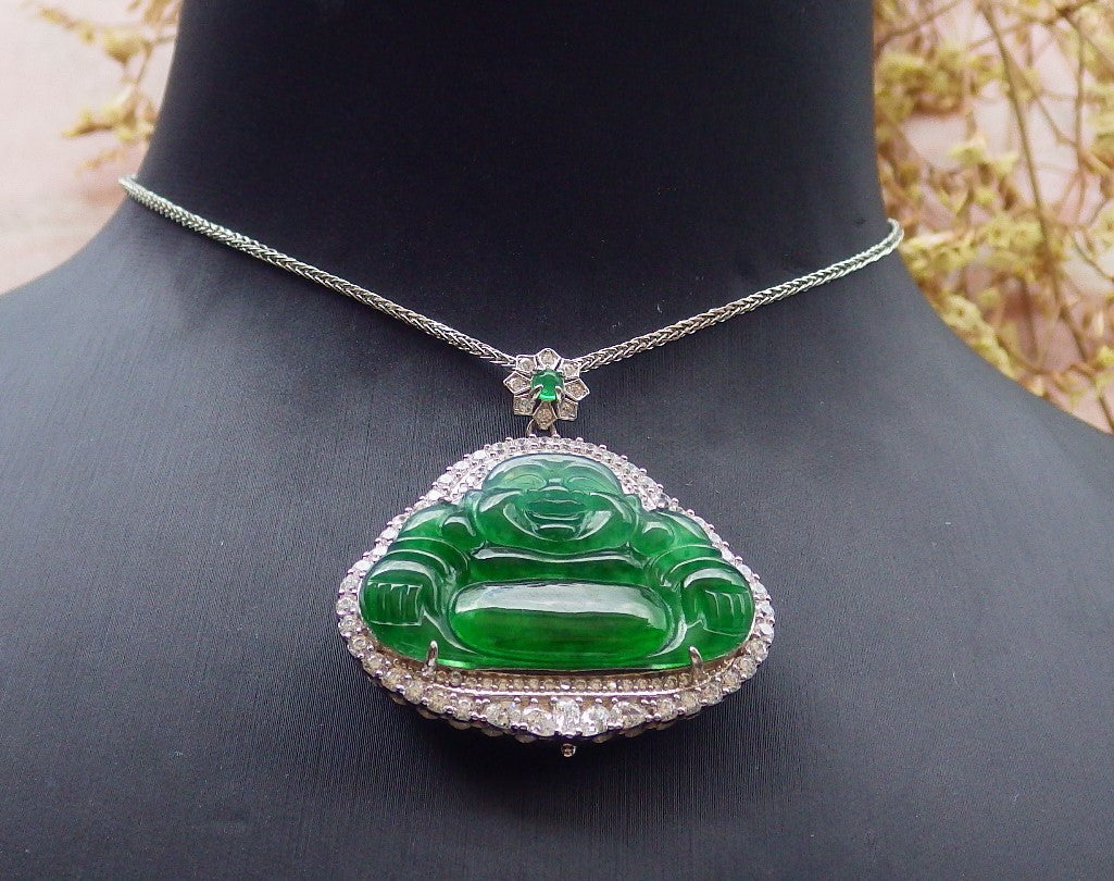 Certified Hand Carved Natural Myanmar Burma A JADE Round Circle Jadeite Bangle & Buddha Pendant