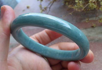 55mm Certified Hand Carved Green Natural A JADE Jadeite Circle Bangle Bracelet