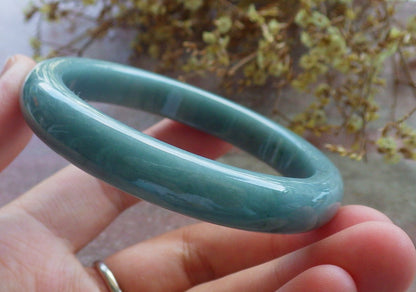 55mm Certified Hand Carved Green Natural A JADE Jadeite Circle Bangle Bracelet