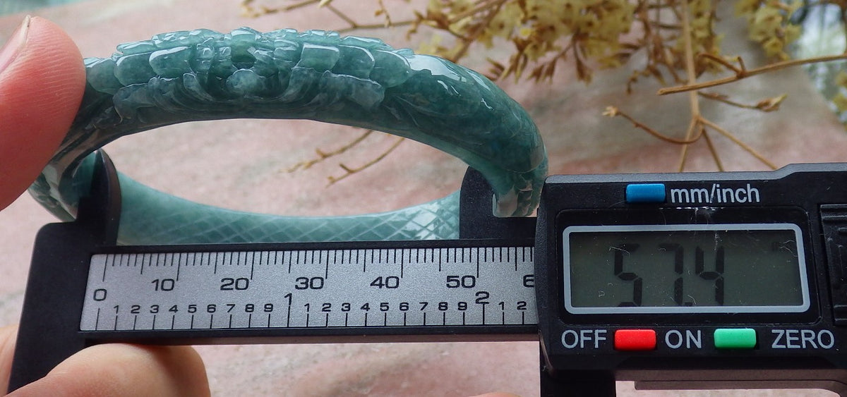 57mm Certified Hand Carved Green Natural Grade A JADE Jadeite Phoenix Flower Bangle Bracelet