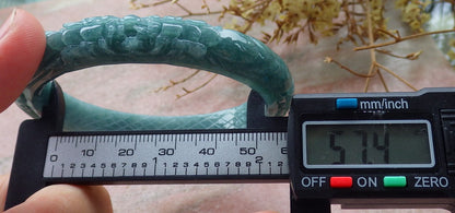 57mm Certified Hand Carved Green Natural Grade A JADE Jadeite Phoenix Flower Bangle Bracelet