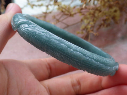 57mm Certified Hand Carved Green Natural A JADE Jadeite Phoenix Flower Circle Bangle Bracelet