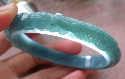 57mm Certified Hand Carved Green Natural A JADE Jadeite Phoenix Flower Circle Bangle Bracelet
