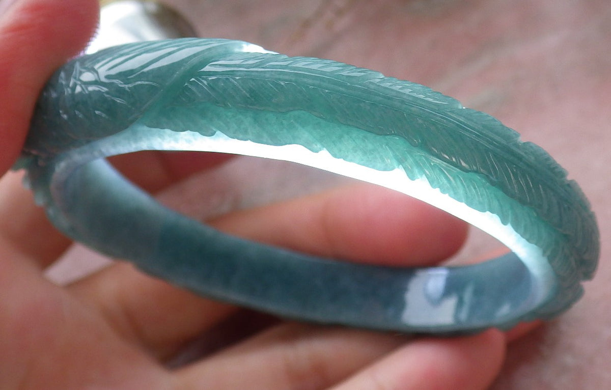 57mm Certified Hand Carved Green Natural A JADE Jadeite Phoenix Flower Circle Bangle Bracelet